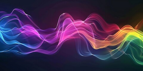 Vibrant spectrum wave of light and color flows across a dark background
