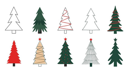 Obraz premium Collection of ten stylized christmas tree illustrations with different design options