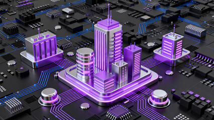 Purple Light Cyberpunk Future City 3D Scene