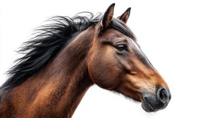 Obraz premium Elegant brown horse head portrait against a clean white background