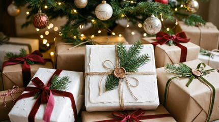 Beautifully Wrapped Christmas Presents Under a Decorated Tree