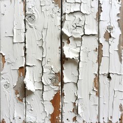 Peeling white paint on wood planks