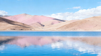 Blue Lake & Yellowish-Brown Mountain Natural Landscape Photography
