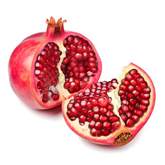 Half of pomegranate and quarter piece isolated on white background as package design elementsPomegranate isolated on white background

