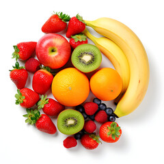 a white backdrop with fruitBowl with different fresh fruits on white backgroundFresh fruits isolated on white background

