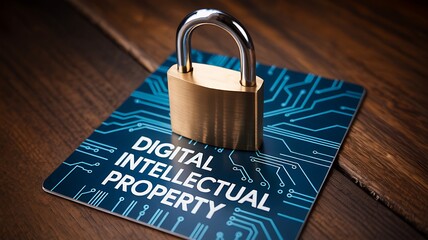 Digital intellectual property protection with padlock symbolizing cybersecurity security
