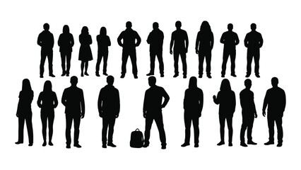 Group of diverse people silhouettes isolated on white background, Vector