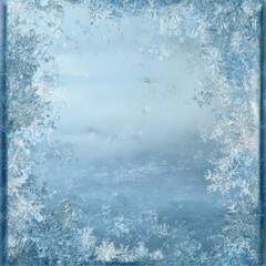 Fototapeta premium Icy winter frame decorated with frost crystals and snowflakes for a cold seasonal design.