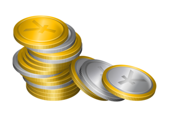 Stack of gold and silver coins with yuan currency symbol, disorderly arrangement. Isolated money illustration.