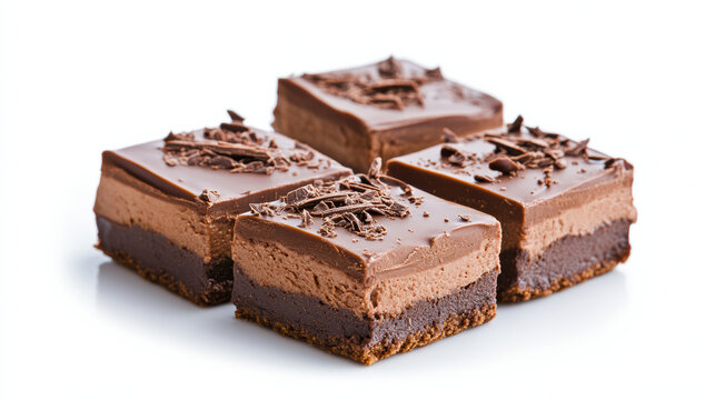 Decadent layered chocolate dessert squares with smooth mousse and ganache, rich indulgence - Powered by Adobe