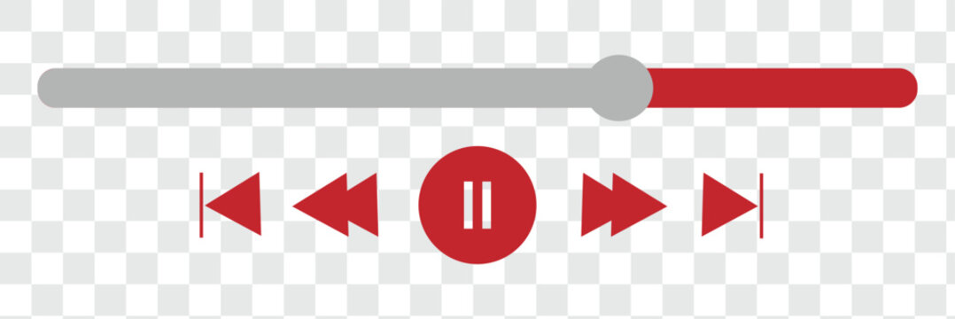 music player icons on transparent background. video player pause and play icon with previous and forward buttons.