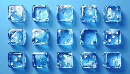 Rows of ice dice on light blue surface