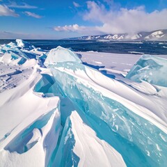 Turquoise ice and snow landscape