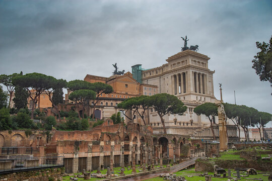 the forum of ancient Rome along with adjacent buildings