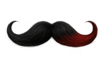 Handlebar mustache with black and red hair, classic style, facial hair accessory, transparent background