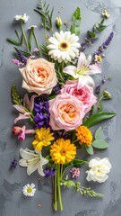 Floral arrangement on gray backdrop