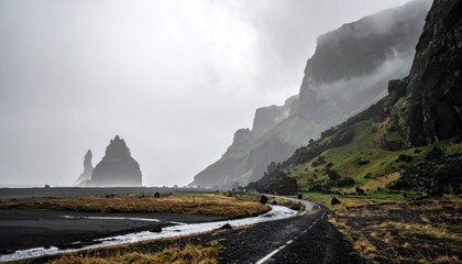 Rugged coastline under a cloudy sky