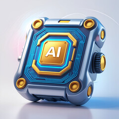 Mini robot processor with Ai label set of vector objects in cartoon 3d style