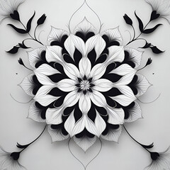 Modern flowers mandala design page black and white of illustration