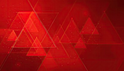 Abstract red geometric design with overlapping triangles and subtle light particles