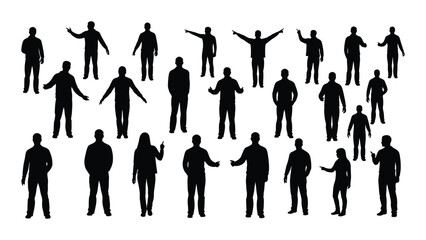 Diverse collection of human silhouettes isolated on white background, Vector