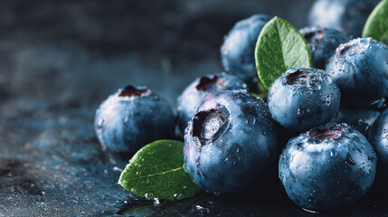 Fresh juicy blueberries close up. Healthy food, sweet healthy dessert. Blue berries background.