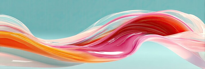 Abstract swirl of colorful translucent ribbons against a light blue backdrop
