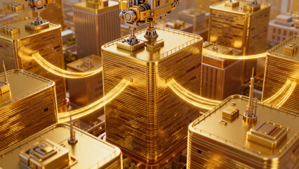 Cyberpunk Golden Future City 3D Scene