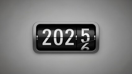 A sleek odometer-style year counter transitioning from 2025 to 2026, symbolizing progress, growth, and the New Year. Minimalist grey background, clean design, perfect for business, finance, and future