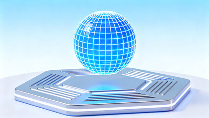 Futuristic Blue Tech Sphere 3D Display Scene