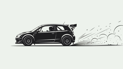 Illustration of a Black Sports Car Drifting on White Background © Nomads Studio
