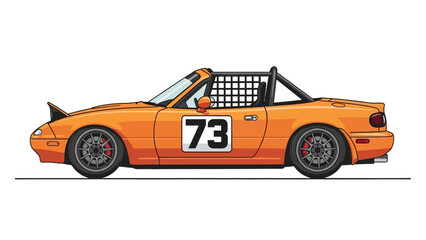 Vintage Orange Race Car Illustration Roadster with Number 73