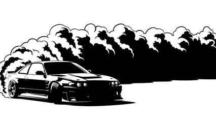 Vector Illustration of a Car Drifting with Smoke Automotive Sport and Speed © Nomads Studio