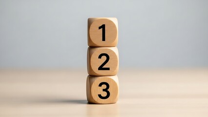 A vertical stack of three wooden blocks numbered one, two, and three, symbolizing a simple step-by-step process or ranking