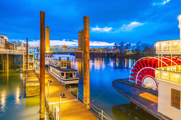 Old town Sacramento city skyline, cityscape of California