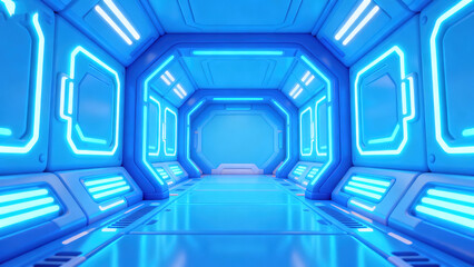 Blue Light Cyberpunk Future Tunnel 3D Scene
