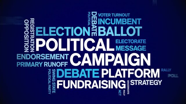 Political Campaign animated word cloud-text design animation tag kinetic typography seamless loop.
