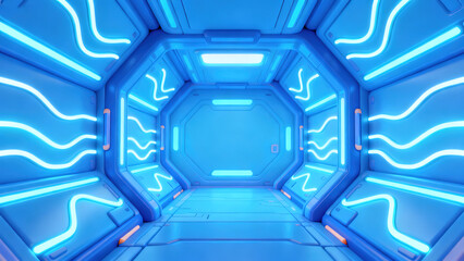 Blue Light Cyberpunk Future Tunnel 3D Scene
