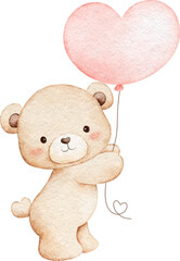 Watercolor Valentine Teddy Bear