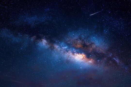 Stunning panorama of the milky way and night sky showcasing stars with a shooting star in a remote location during the evening hours - Powered by Adobe