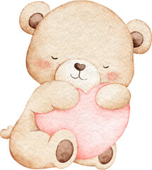 Watercolor Valentine Teddy Bear