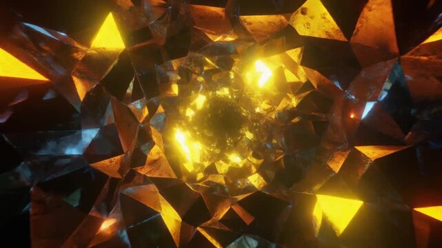 Organic growth of crystalline data, geometric ice-like shapes forming and breaking apart