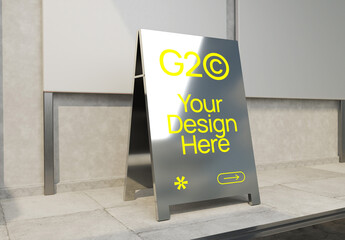 Folding Metal Floor Sign Mockup