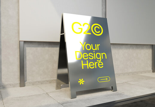 Folding Metal Floor Sign Mockup