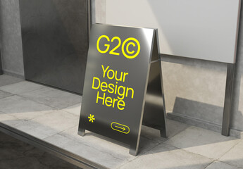 Outdoor Floor Folding Metallic Signage Mockup