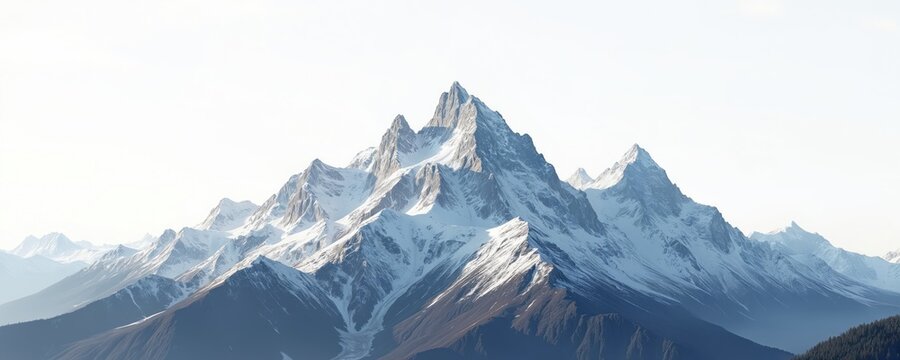 Illustration presents majestic mountains covered with snow against clear sky. Stunning visual captures towering peaks of mountain range. Image evokes feelings of adventure and tranquility. - Powered by Adobe