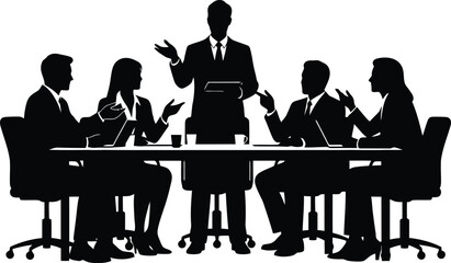 Monochrome Business Meeting Team Silhouette Vector Illustration
