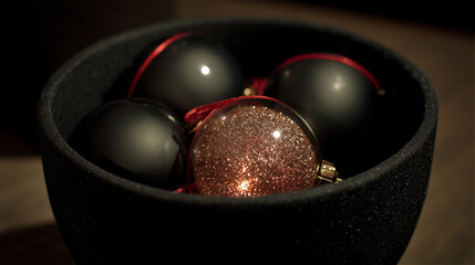 soft child hands carefully working with a golden ribbon on a wooden table in warm glowing light creating a cozy festive atmosphere