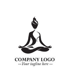Woman Yoga Logo Symbol in Black on White Background for Calm Minimalist Wellness Branding Design Art