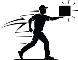Fast Black Delivery Man Courier Service Vector Icon